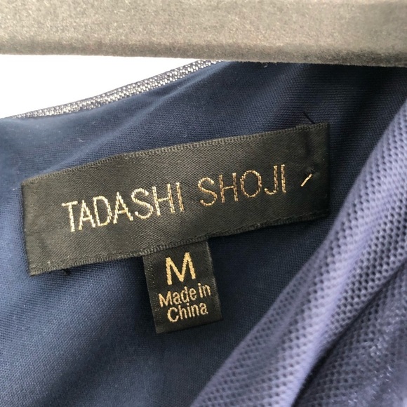 TADASHI SHOJI Blue Asymmetrical Ruched Dress M Navy Wedding Guest Dressy Medium - Picture 4 of 8